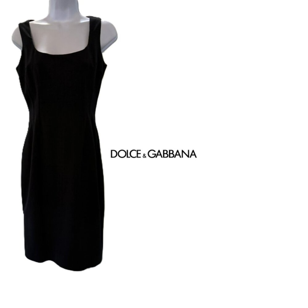 Dolce & Gabbana grey square neck virgin wool mini sheath dress Sz 44 US Sm/Med